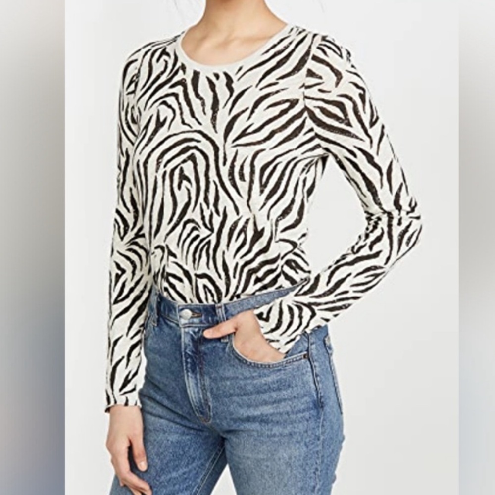 ATM animal print zebra print cotton long sleeve tee blouse top shirt distressed